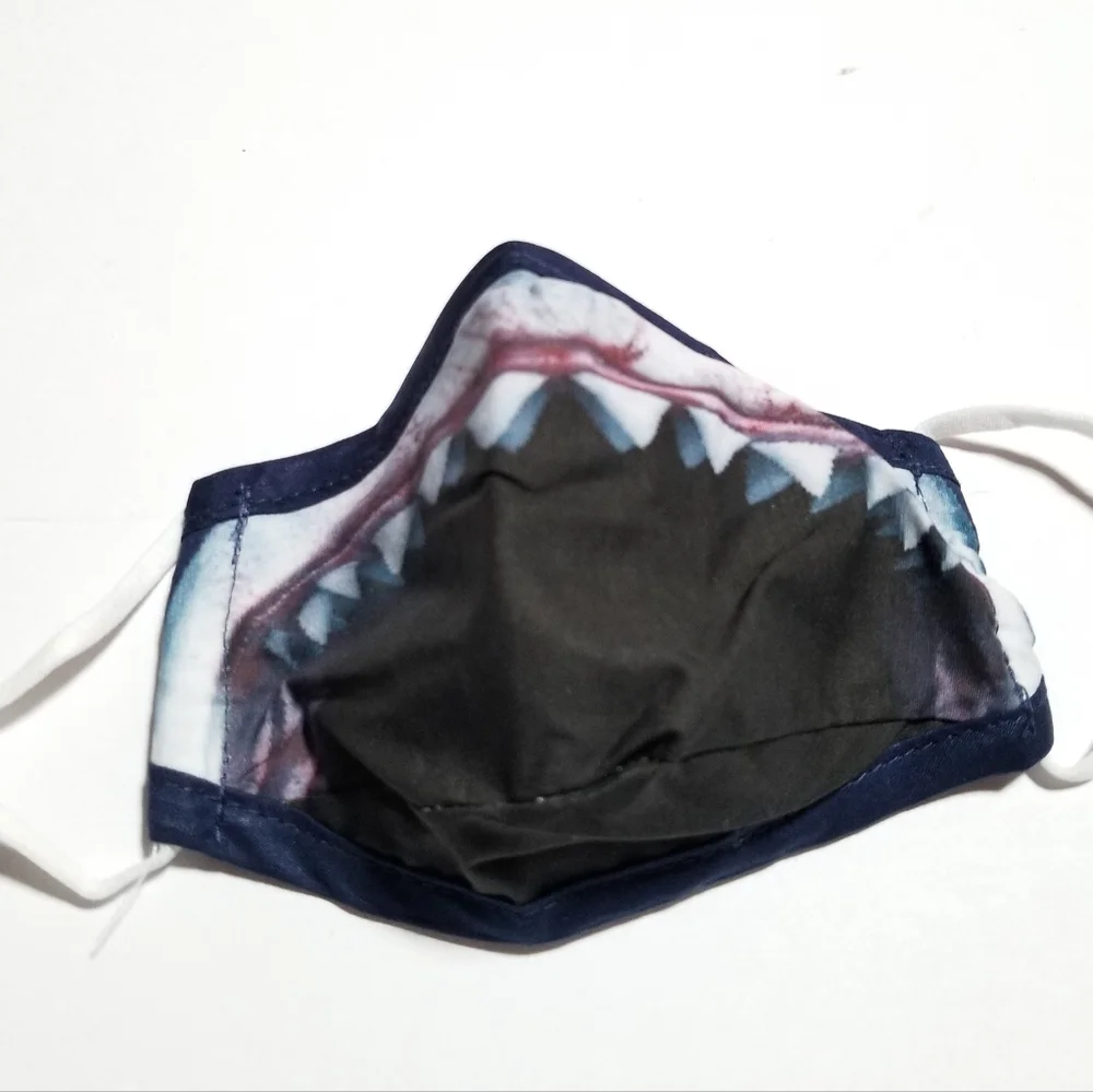 - SALE 7.00- KIDS Shark Face Mask w/Shark Mouth Black/White
